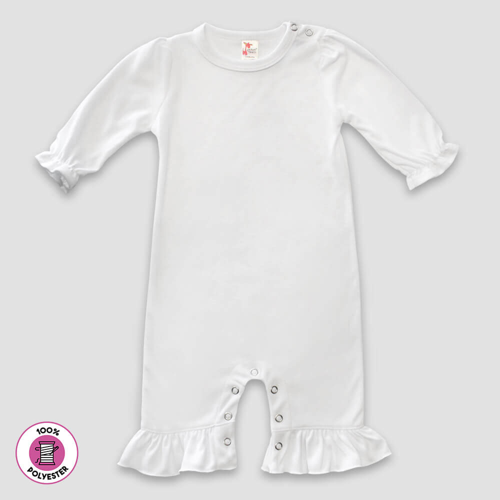 Baby One-Piece Long Sleeve Ruffle Jumpsuit – 100% Polyester White 6-12M