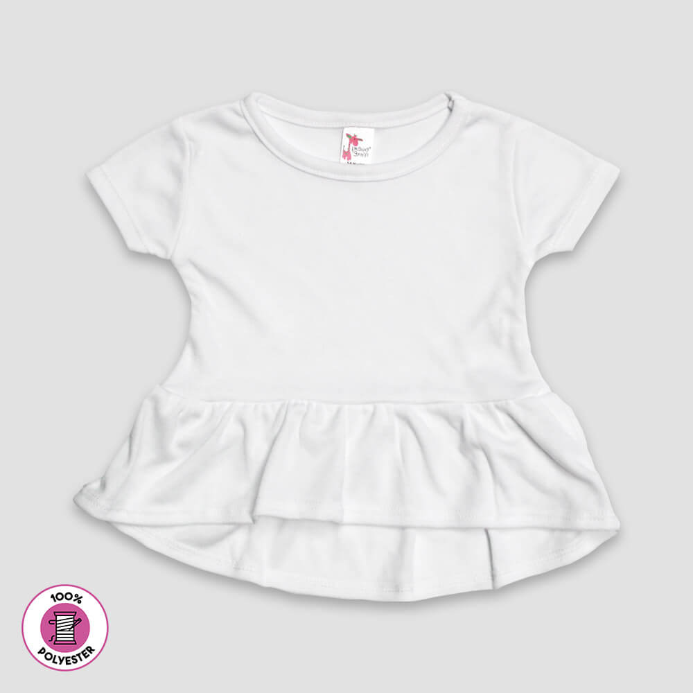 Baby Girls Short Sleeve Peplum Top – 100% Polyester White 6-12M