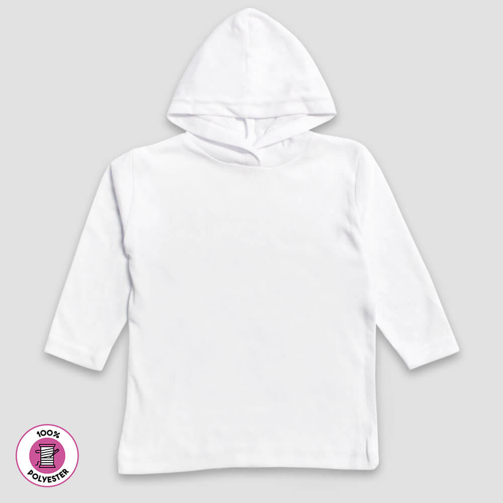 Toddler Hoodie Long Sleeve T-Shirt – White – 100% Polyester White 5T