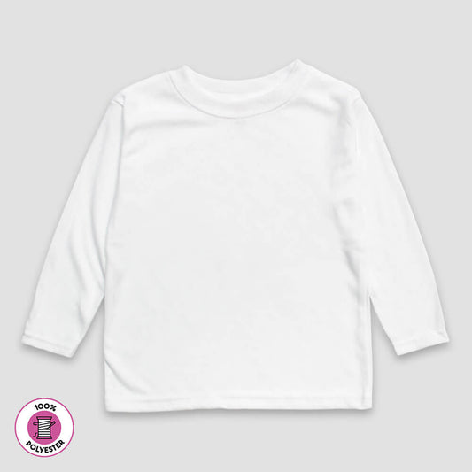 Youth Long Sleeve T-shirt - Crew Neck - 100% Polyester White XS