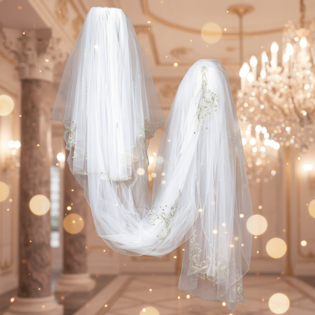Opulent Cathedral Tulle Veil with luxurious background