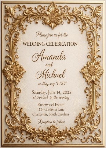 Opulent Gold Scrollwork Wedding Invitations