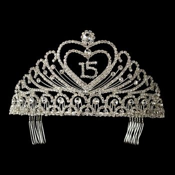 Precious Rhinestone Heart Covered Swirl Quincea Era Headpiece In Silver 262 35 1