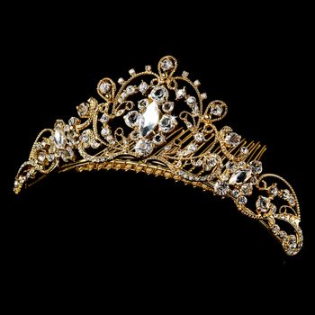 Regal Gold Tiara Bridal Comb W Clear Rhinestones 8245 69 1