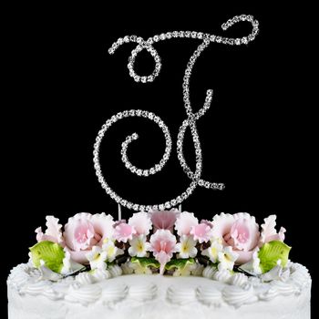 Renaissance Swarovski Crystal Wedding Cake Topper Silver Letter F 60