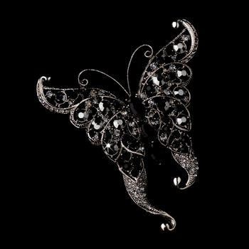 Rhinestone Butterfly Brooch 74 Antique Silver Black 36