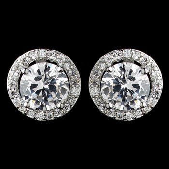 Rhodium Clear Cz Crystal Round Stud Earrings 8845 67