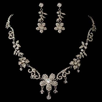 Rhodium Clear Swarovski Crystal Bead Rondelle Rhinestone Flower Jewelry Set 3371 65