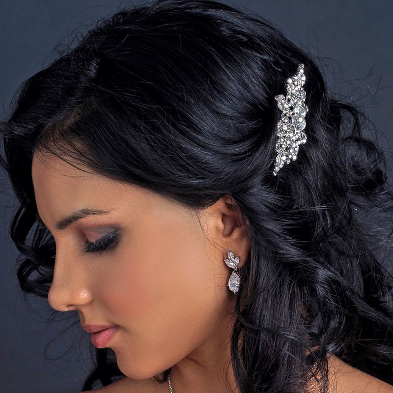 Rhodium Silver Rhinestone Vintage Hair Accent Barrette 7001 75