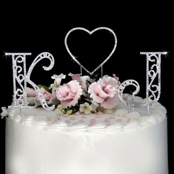 Roman Swarovski Crystal Initials & Heart Wedding Cake Topper Set – Ivory Edition #0252