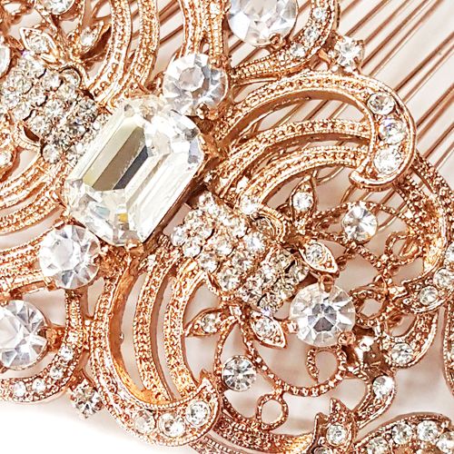 Rose Gold Clear Rhinestone Hair Comb 8356 113