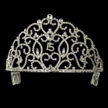 Royal Sweet 15 Quincea Era Silver Headpiece Covered In Clear Rhinestones 251 36