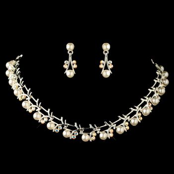 Silver AB Rhinestone & White Pearl Jewelry Set – White Pearl Edition #1181