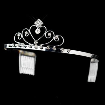 Silver Clear Rhinestone Wired Heart Tiara Headpiece 2572 44