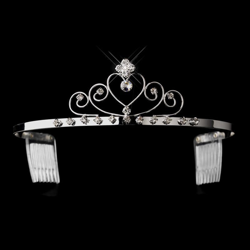 Silver Clear Rhinestone Wired Heart Tiara Headpiece 2572 45