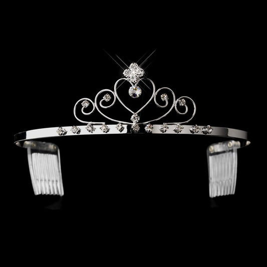 Silver Clear Rhinestone Wired Heart Tiara Headpiece 2572 45
