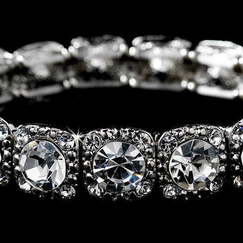 Silver Clear Stretch Crystal Rhinestone Bracelet B 964 40