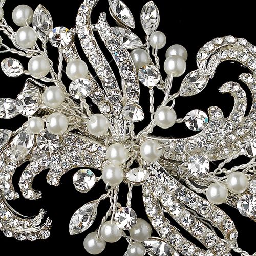 Silver Diamond White Pearl Rhinestone Hair Vine Clip 97