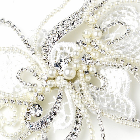 Silver Diamond White Pearl Rhinestone Lace Hair Clip 9631 66