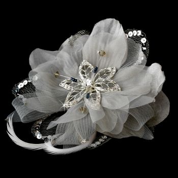 Silver Feather Fascinator Clip With Brooch Pin 8106 16
