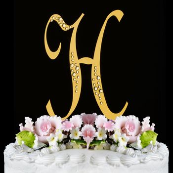 Sparkle Swarovski Crystal Wedding Cake Topper Gold Letter H 54 1