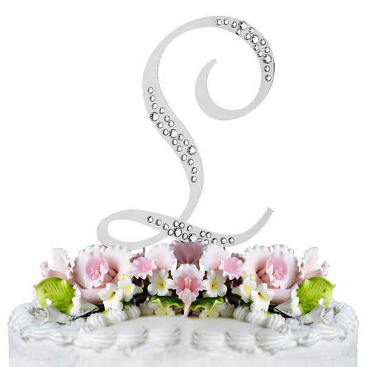 Sparkle Swarovski Crystal Wedding Cake Topper Silver Letter L 87