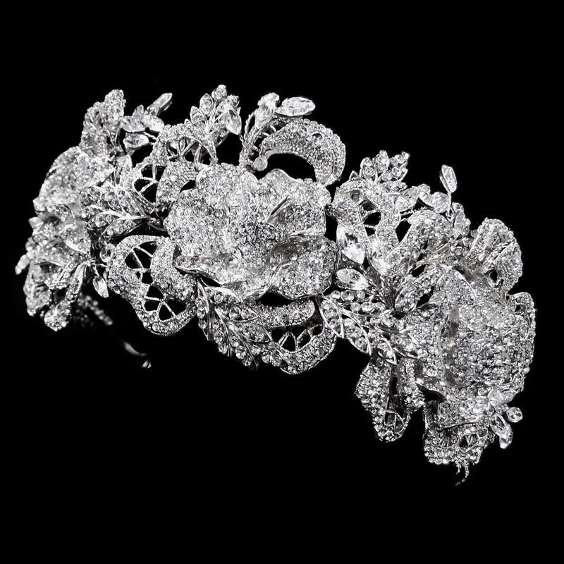 Sparkling Floral Rose Rhinestone Tiara Headpiece Silver Or Gold 42