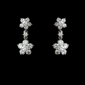 Stuning Antique Silver Clear Cz Flower Earrings E 6009 33