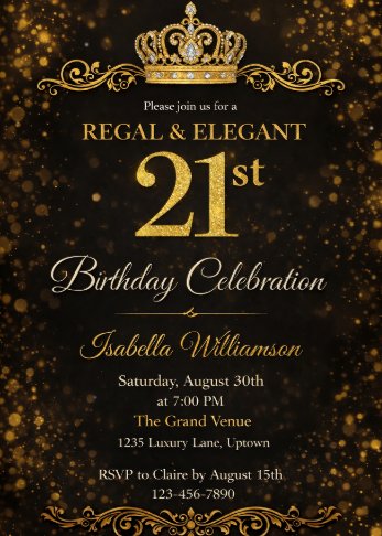 Regal & Elegant 21st Birthday Invitations