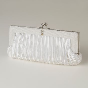 White Satin Beaded Rhinestone Bridal Evening Bag