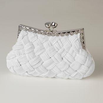 White Satin Weave Evening Bag 312 With Crystal Frame 28 1
