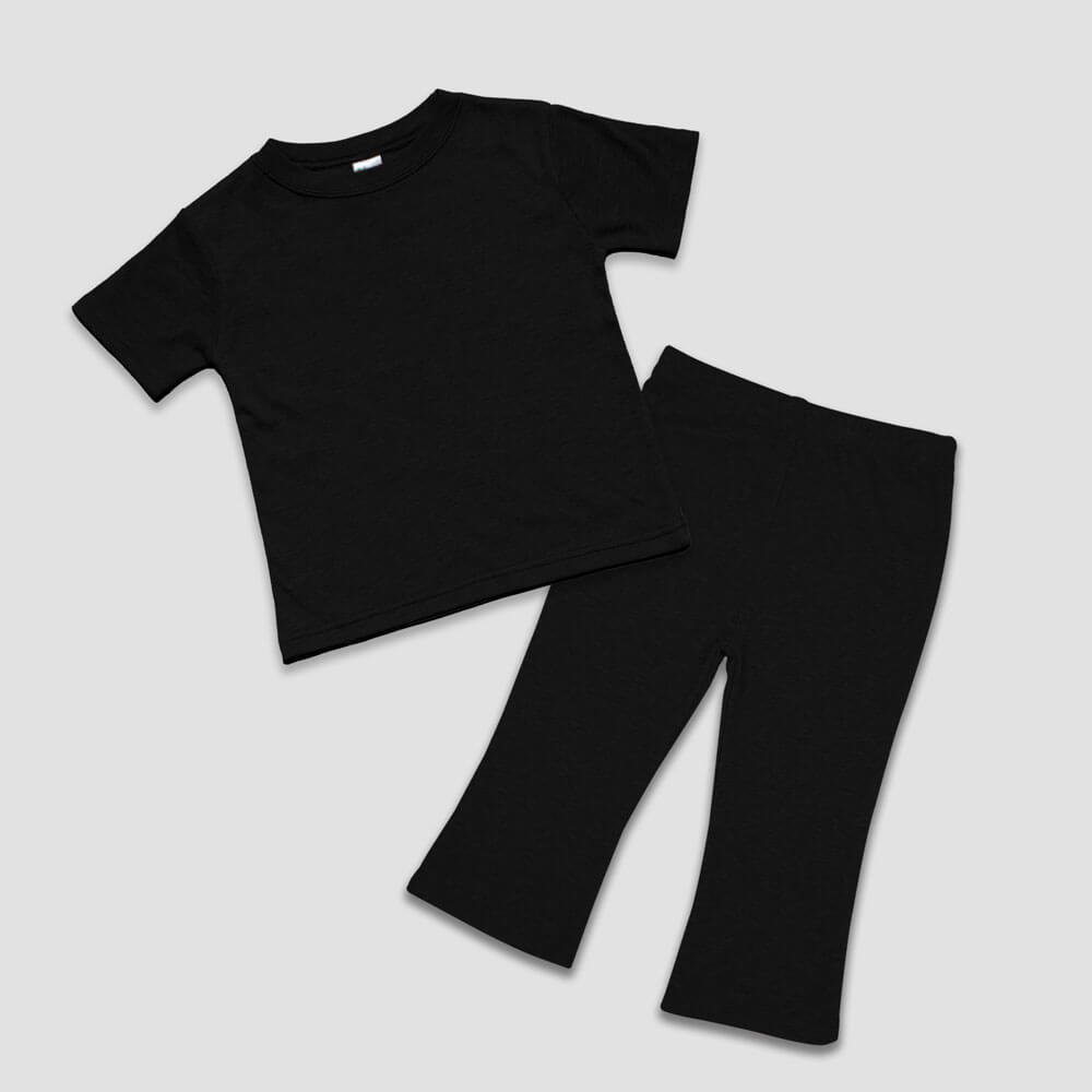 Luxe Baby Flare Pants and Short Sleeve T-Shirt Set Black Black 3-6M